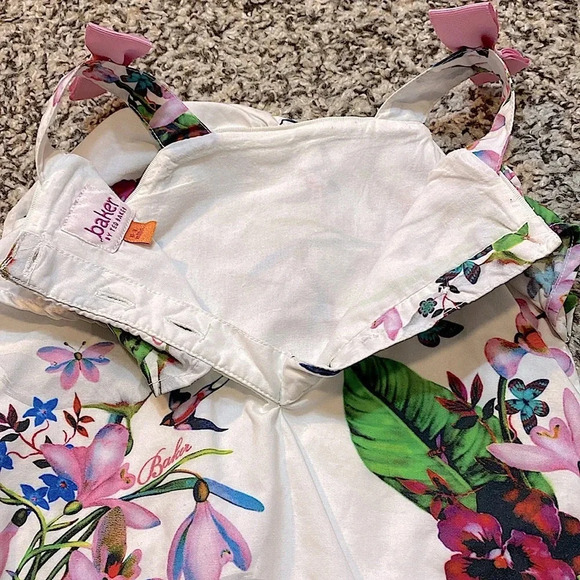 Baker by Ted Baker Tropical Print Baby Bubble Romper with Pink Bows on Shoulders - Picture 4 of 8